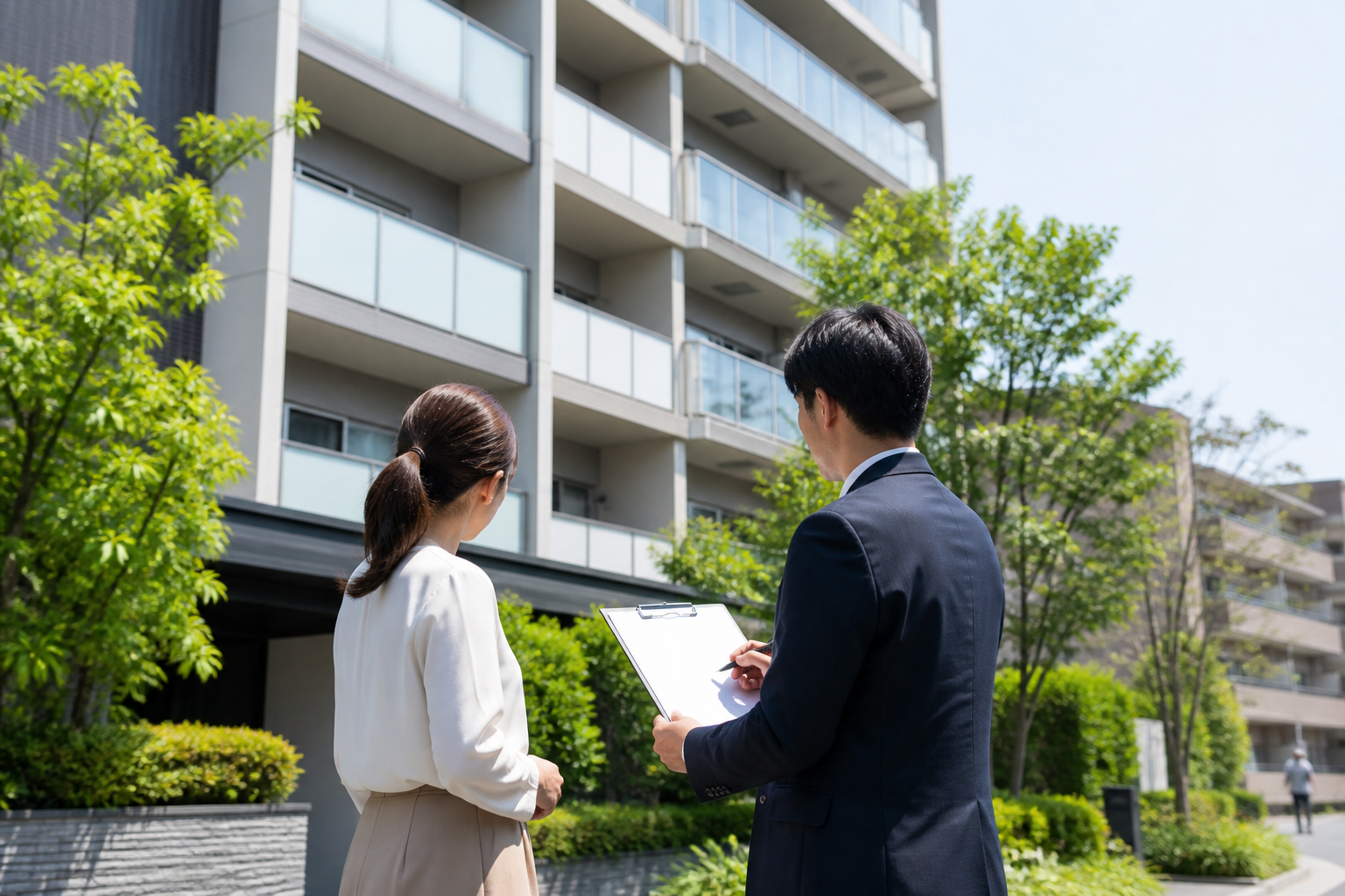 浦和のマンション売却査定について資料を確認する所有者と不動産担当者のイメージ